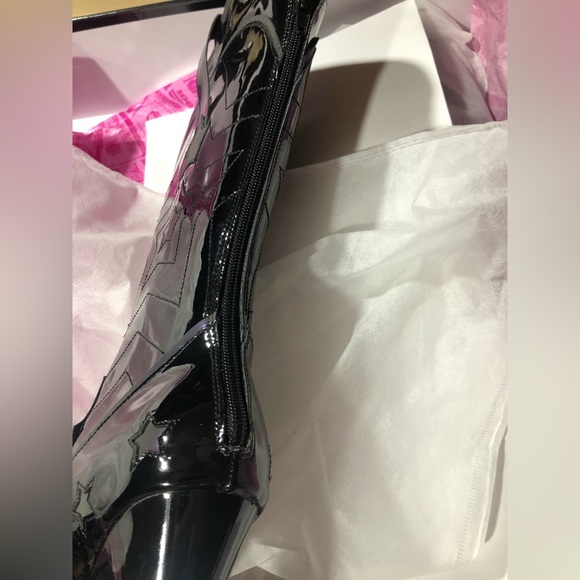 Y.R.U. Dolly Star Reflective Black Platform boots 7.5” Heel Western New - Picture 9 of 11